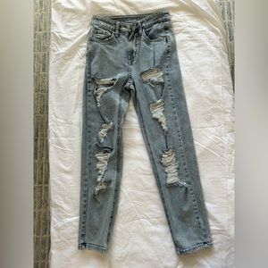 Target wild fable distressed ripped jeans mom straight leg size 00 blue denim
